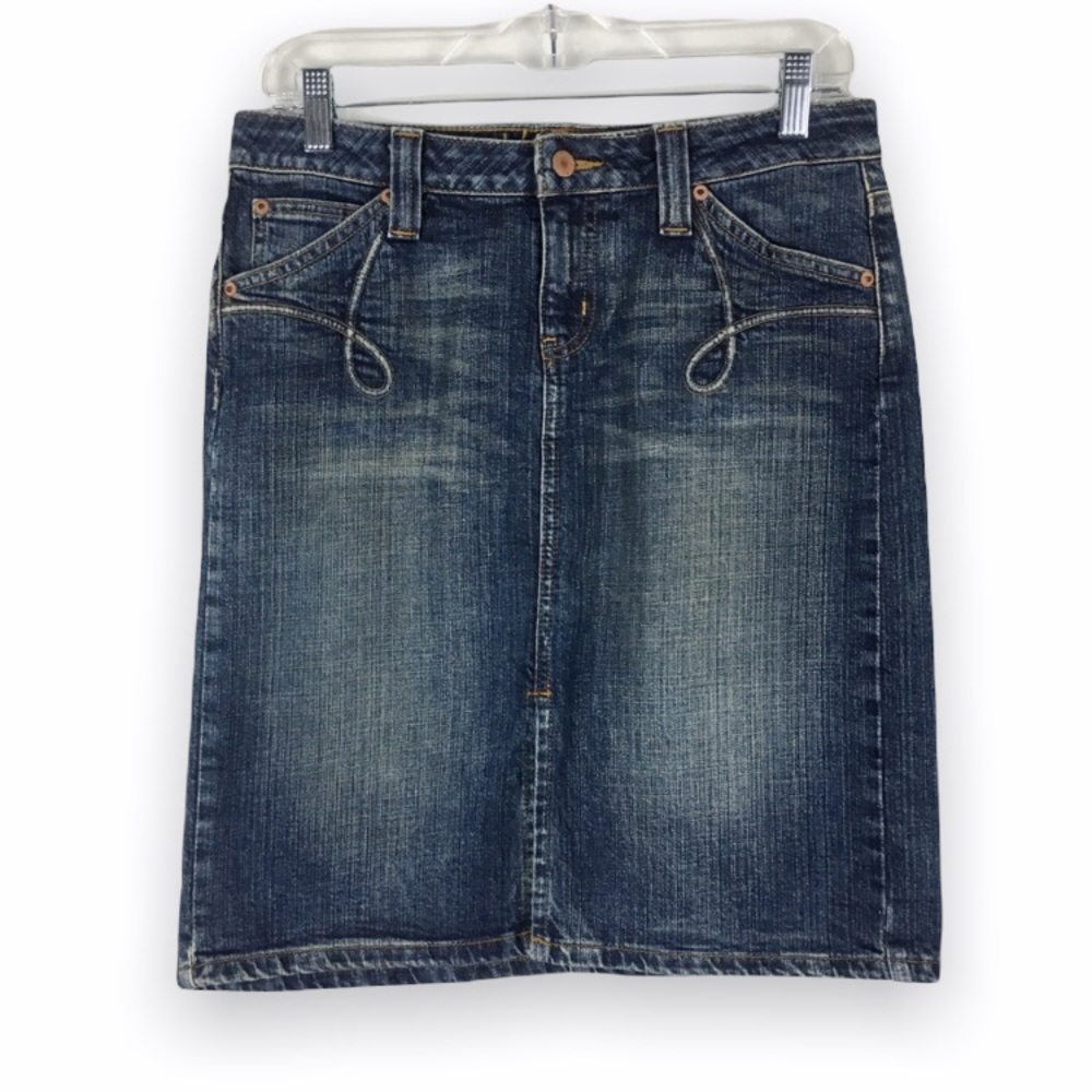 Vintage Hippie Y2K Western Rodeo Blue Denim Jean Pencil Skirt Size 5